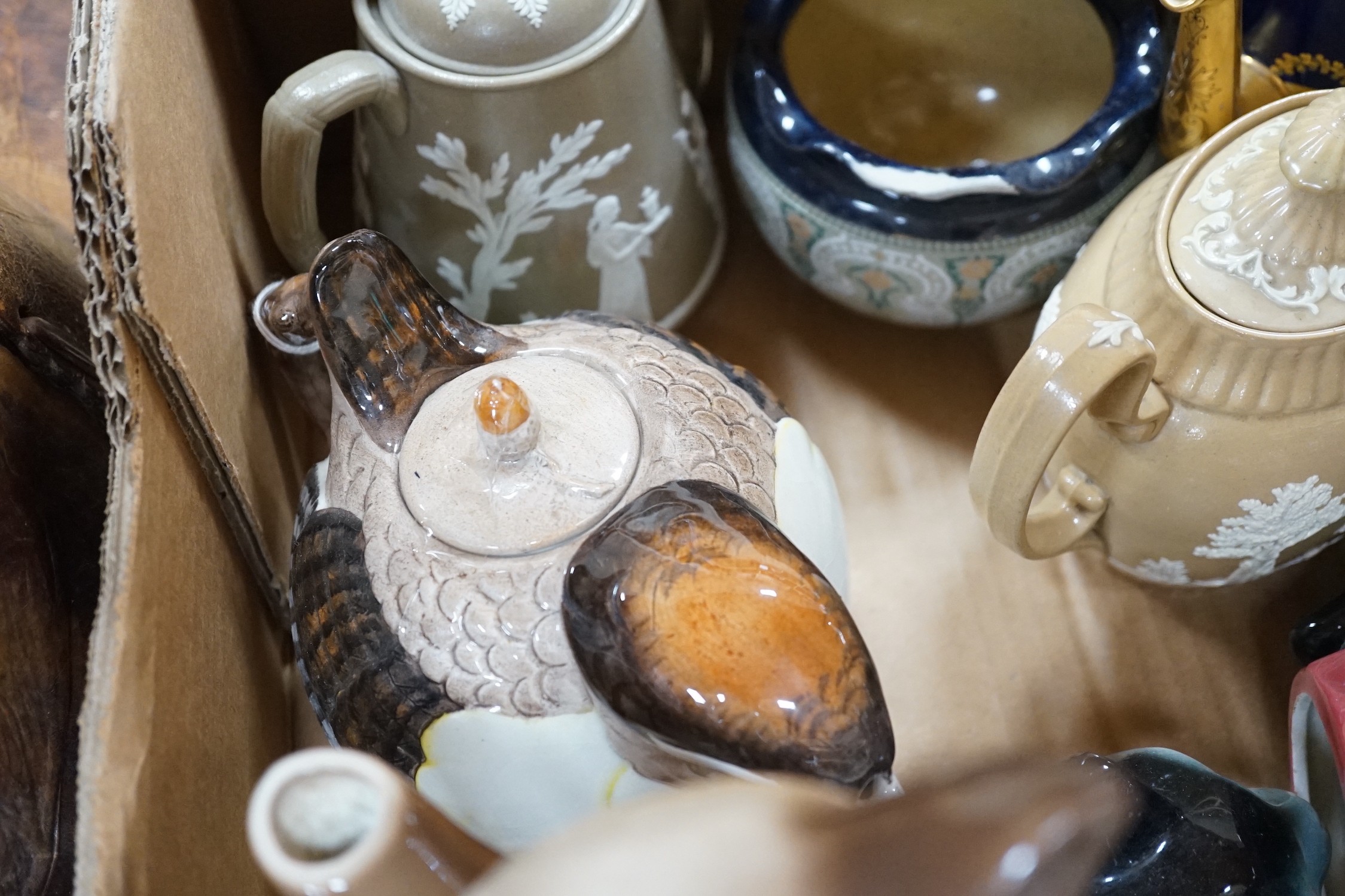 A selection of novelty, and other, teapots